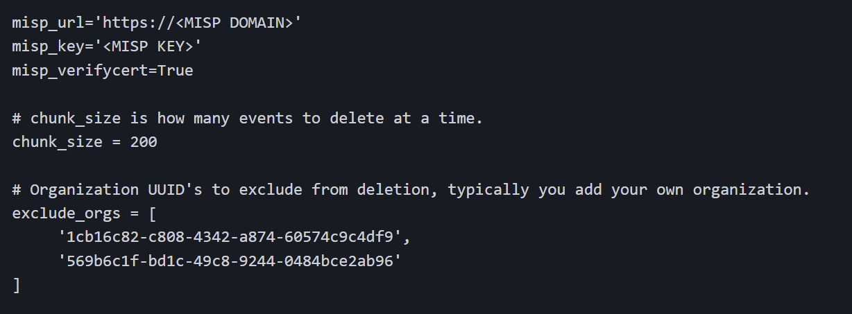 MISP Purge Events tool configuration file layout